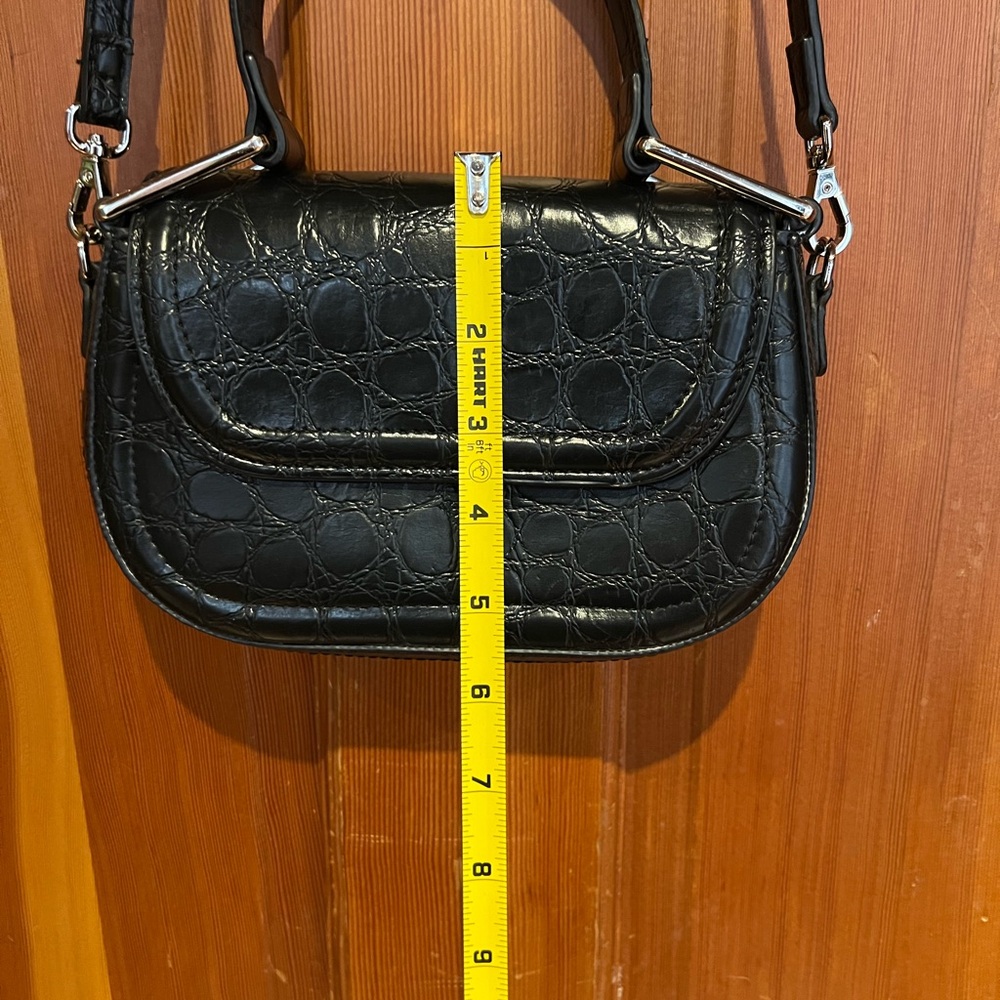 Zara Elegant Black Croc-Embossed crossbody bag satchel purse - Picture 11 of 14